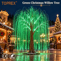 Lampu Pohon Natal Willow LED Hijau Serat Optik Dekorasi Liburan untuk Pasar Natal, Mal, dan Pameran Winter Wonderland