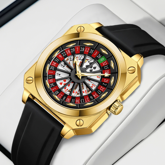 New Arrival Fashion Personalized Watch Brand Silicone Strap Luminous Dial Square Watch Custom Logo Casino Roulette Watch for Men