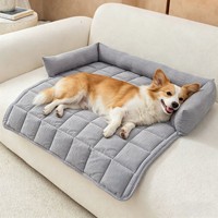 Coussin pour chien en velours côtelé doux, grand canapé pour animaux de compagnie avec côtés surélevés pour dormir et se reposer à l'intérieur