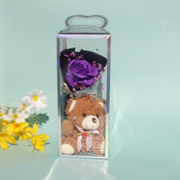 QY Cadeaux floraux faits à la main pour la Saint-Valentin, la fête des mères, les anniversaires, fleurs de savon dans une boîte transparente en PVC, mini bouquet de roses artificielles en forme d'ours