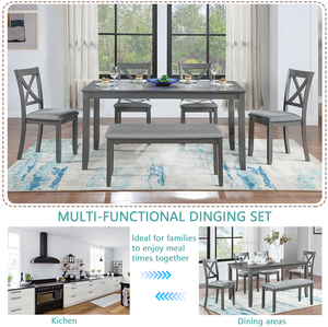 Juego de Comedor Moderno y Ecológico de 6 Piezas, Mesa de Comedor Rectangular de Madera, 4 Sillas Tapizadas, Banco, para 6 Personas - Product Image 4