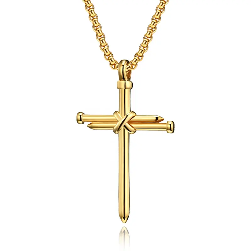 Popular Retro Stainless Steel Gilded Steel Black Jewelry Necklace Simple Nail Cross Pendant Necklace Fashion men's Women's Style