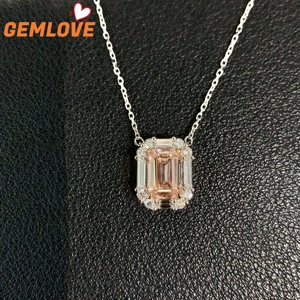 GEMLOVE Women's White Gold Diamond <b>Necklace</b> Emerald Cut 2ct Fancy Pink Natural Diamond Classic Engagement Jewelry - Product Image 5