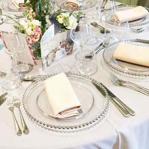 Platos de Plástico Reutilizables de 13 Pulgadas con Borde Dorado y Cuentas Transparentes, Ecológicos, 100 Piezas, para Decoración de Bodas y Fiestas - Product Image 2