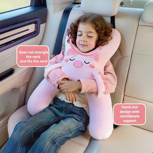 Coussin de voyage en peluche rose avec motif animalier, adorable tête de cochon, support de tête et de cou pour siège de voiture avec ceinture de sécurité - Product Image 4