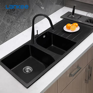 Évier en granit naturel, évier noir en pierre de <span class=keywords><strong>quartz</strong></span>, évier de cuisine en granit avec planche - Product Image 1