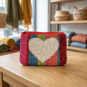 Monedero de Corazón con Cuentas Hecho a Mano, Mini Bolsa con Cremallera, Monedero Pequeño Bordado para Regalo de Fiesta - Product Image 2