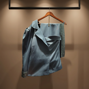 Conjunto de Dos Piezas Verde de Manga Larga con Cinturón Elegante, Diseño Asimétrico, Estilo Casual de Verano, Moda Premium, Impermeable y de Secado Rápido - Product Image 3