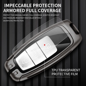 Étui de protection <span class=keywords><strong>double</strong></span> en cuir et métal pour <span class=keywords><strong>clé</strong></span> de voiture <span class=keywords><strong>Audi</strong></span>, en alliage de zinc gris, personnalisation rapide - Product Image 4