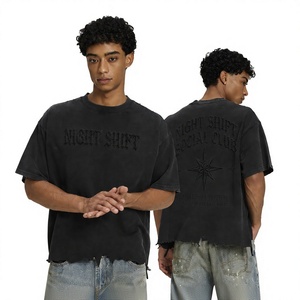 Camiseta Personalizada ODM, 300GSM, Algodón Grueso, Lavado Desgastado, Hombros Caídos, Corte Cuadrado, Camiseta Gráfica para Hombre - Product Image 1