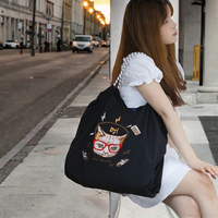 Sac à provisions japonais en nylon écologique à la mode avec motif de lettres brodées sac élégant en toile avec poignée en corde