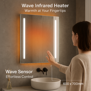 Miroir chauffant 350W 240V anti-buée infrarouge sans cadre LED chauffage rapide finition blanche élégante contrôle intelligent protection contre la surchauffe au plafond - Product Image 4