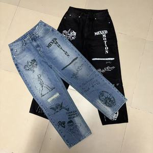 Mixed EMOTIONS Top Quality Luxury Jeans Jeans Vintage Hand Drawn Graffiti Printed Knife Cutting Casual Straight Pants <b>for</b> Men - Product Image 5