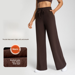 <span class=keywords><strong>Pantalon</strong></span> droit en <span class=keywords><strong>velours</strong></span> pour femmes, taille haute, ample, avec cordon de serrage, chaud, décontracté, sport, fitness, yoga - Product Image 3