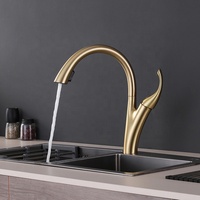 Vente en gros de robinets de cuisine en laiton doré au design moderne Robinet d'évier chaud et froid avec fonction extractible de mitigeur pour robinet d'eau domestique