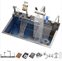 Évier de cuisine intelligent et personnalisable, multifonctionnel, design moderne, en acier inoxydable, avec valve, surface nano PVD, usage commercial, garantie 5 ans