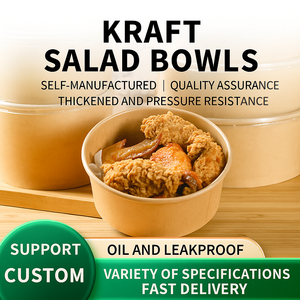 Venta al por mayor de comida rápida vasos de papel comercial superventas papel Kraft ensaladera con tapa OEM cuenco de arroz frito - Product Image 2