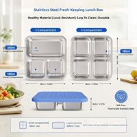 Vaisselle pour enfants et adultes, boîte à bento d'extérieur en acier inoxydable, assiette à quatre compartiments avec couvercle en silicone