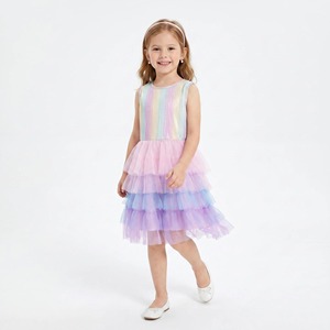 Vestido de Fiesta para Niñas, Tutú Arcoíris de Tul en Capas, Vestido de Princesa Pastel sin Mangas para Cumpleaños, Ropa de Diseñador para Niñas Pequeñas - Product Image 1