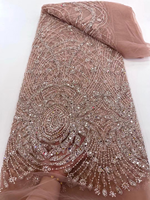 Tissu en dentelle rose NI.AI entièrement perlé avec broderie de sequins, matériau de luxe pour mariages et fêtes LY6172