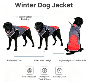 Manteau d'hiver pour chien avec bandes réfléchissantes, résistant au froid et au vent, idéal pour les promenades nocturnes ; manteau pour chien avec crochet pour laisse - Product Image 1