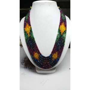 M.Y.GEMS - Collar de Perlas de Zafiro Natural Teñido Multicolor de Grado AB, 3 mm, 4.5 mm, Facetadas, en Forma de Rondelle, 7 Hilos, Certificado AIGS - Product Image 4