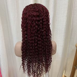 Parrucche <span class=keywords><strong>Jerry</strong></span> Curly Double Drawn 13*4 Lace Frontal Rosso Borgogna Scuro con Capelli Umani Vietnamiti Allineati alle Cuticole e Frangia per Donna - Product Image 2