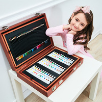 Boîte en bois personnalisée de fournitures d'art professionnelles pour enfants Set de dessin et de peinture acrylique Crayons de couleur Kit de crayons de couleur