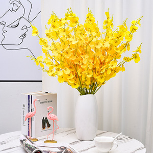 ช่อดอกกล้วยไม้ประดิษฐ์สีเหลือง รุ่น Stupid Bird Dancing Orchid ดอกไม้ผ้าไหมสำหรับตกแต่งบ้านและห้องนั่งเล่น - Product Image 1