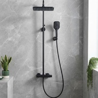 Robinet de douche d'hôtel Homedec en laiton brossé doré, moderne, carré, à trois fonctions (pluie, massage), avec poignée unique et cartouche céramique