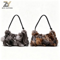 Sac à bandoulière Zeyu de luxe pour femme en fausse fourrure de renard, sac hobo moelleux à porter sous le bras avec sangle en cuir, sac à main en fausse fourrure écologique
