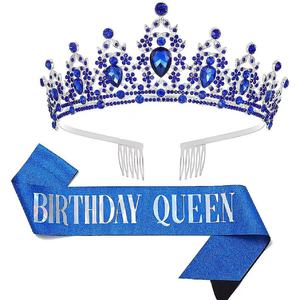 Serre-tête Tiara en strass Queen Sash, argenté, pour femme, Diwali, Ramadan, avec cristaux scintillants, accessoires pour cheveux en satin, prix d'usine - Product Image 3