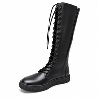 Bottes hautes noires à lacets et bout pointu pour femme en cuir souple à plateforme