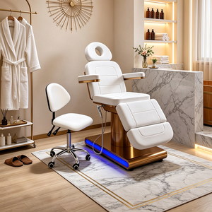 Sillón de Tatuaje Eléctrico de Lujo con Base Dorada, Tapizado en Cuero PU Blanco, Cama de Spa Facial con Luz LED, 3 Motores, Reclinable, para Tratamientos Estéticos - Product Image 5