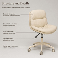 Chaise d'étude compacte avec coussin épais en cuir, chaise d'ordinateur pivotante et réglable, idéale pour dortoir, chambre et bureau à domicile – Vente directe usine