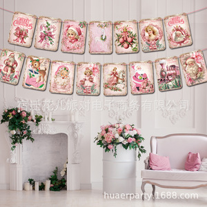 Retro Christmas Square <b>Banner</b> Paper Victorian Style Garland Fireplace Decoration <b>Party</b> <b>Banner</b> - Product Image 2