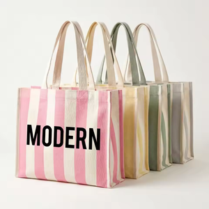 Sac fourre-tout en toile de coton à rayures moyennes, vente en gros, écologique, réutilisable, sac de plage, sac cadeau pour les courses au supermarché et l'usage quotidien - Product Image 4