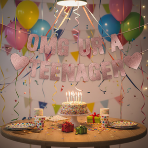 OMG UR a Teenager Banner - Decoración de Fiesta de <span class=keywords><strong>Cumpleaños</strong></span> Número <span class=keywords><strong>13</strong></span> con Purpurina Rosa Dorada para Niñas - Uso en Interiores/Exteriores - Product Image 4