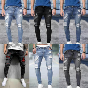 2026 nuovo Design da <span class=keywords><strong>uomo</strong></span> <span class=keywords><strong>Jeans</strong></span> dritti Vintage tinta unita in puro cotone Street Fashion strappato sottile elasticizzato buco <span class=keywords><strong>scuro</strong></span> in difficoltà - Product Image 1