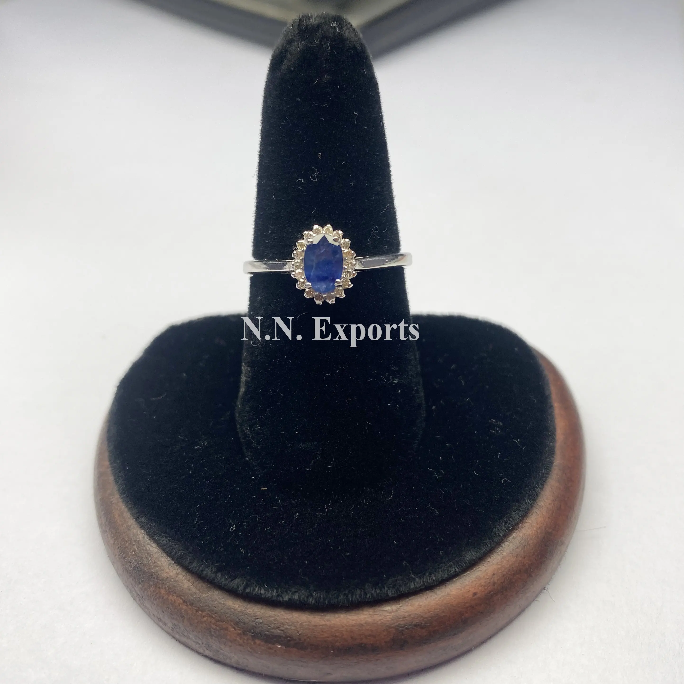 925 Sterling Silver Indah Safir Biru dan Cincin Berlian Batu Permata Berharga Perhiasan Pabrik Cincin Pemasok Di Grosir