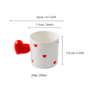 Tasses en céramique à motif de cœur avec poignée en forme de cœur pour café, thé, boissons, couleur blanc, rose, rouge, 300 ml, tasse de maison, cadeau - Product Image 5