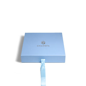 도매 사용자 정의 블루 새틴 실크 하드 종이 접는 폐쇄 가발 상자 재활용 재료 양각 선물 액세서리 포장 - Product Image 3