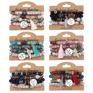 Nuevo conjunto de pulseras con cuentas apiladas para mujer, joyería de mariposa y corazón, pulseras de cuentas coloridas multicapa elásticas para niña pequeña