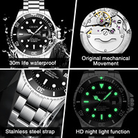 Montre-bracelet squelette mécanique pour homme, en acier inoxydable vert, automatique, lumineuse, de luxe, vente en gros, logo personnalisé, montre-bracelet d'affaires