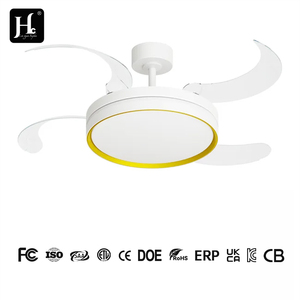 Ventilateur de plafond LED 36 pouces, corps métallique moderne avec abat-jour en acrylique, pales rétractables et pliables, télécommande pour la maison et le bureau - Product Image 2