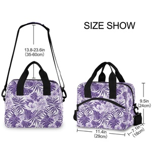 Sac à déjeuner isotherme pliable et imperméable pour femme, en nylon, avec motif de feuilles tropicales, impression personnalisée, faible MOQ, avec bretelles - Product Image 3
