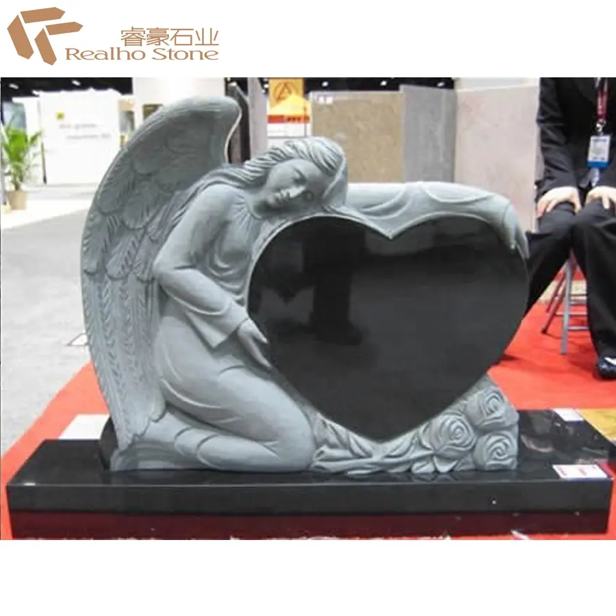 Черный гранит колени Ангел в форме сердца памятник/головной камень/надгробие