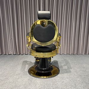 Antik stil berber mobilya altın çerçeve püsküllü deri saç şekillendirici sandalye lüks ayarlanabilir ağır Salon berber koltuğu - Product Image 5