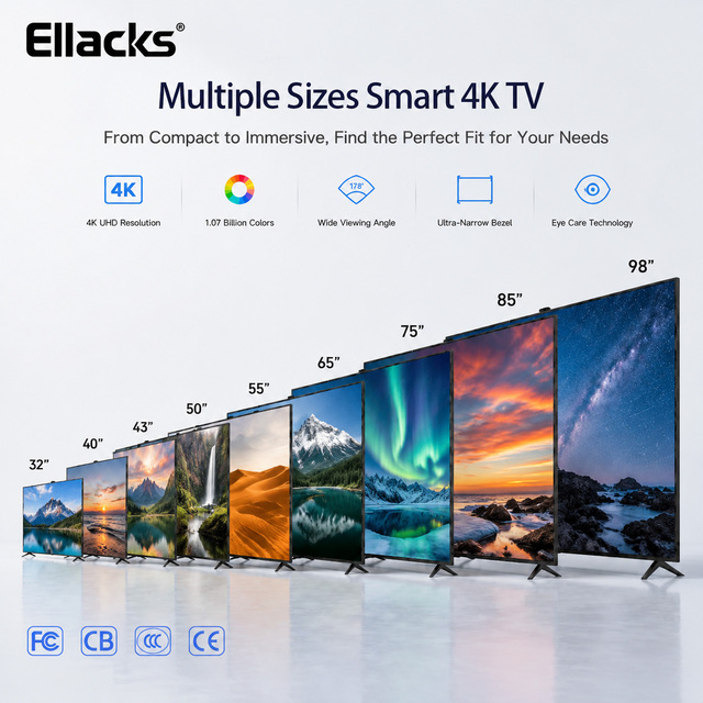 Screen 4K UHD Smart Android 15 Frameless LED TV 50 55 65 75 85 98 Inch BT WiFi Wall Mount Custom OEM Factory Televisions