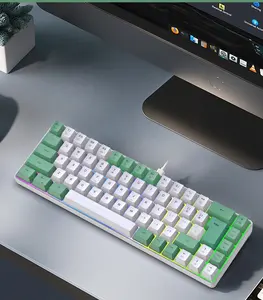 2024 diskon 60% Keyboard Mekanikal Gaming RGB Mini 68 tombol BT kabel antisilau dengan layar IPS sakelar hijau-untuk anak-anak